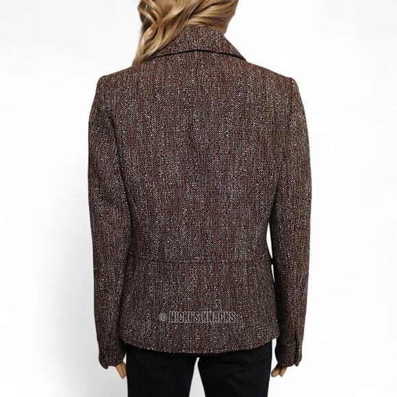 Ellen Tracy Wool Blend Brown Blue Tweed Double Breasted Blazer Jacket Size 6 - Picture 6 of 9
